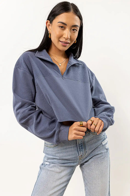blue half-zip pullover