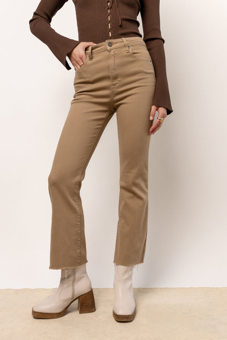 cropped wide leg pants in the color camel