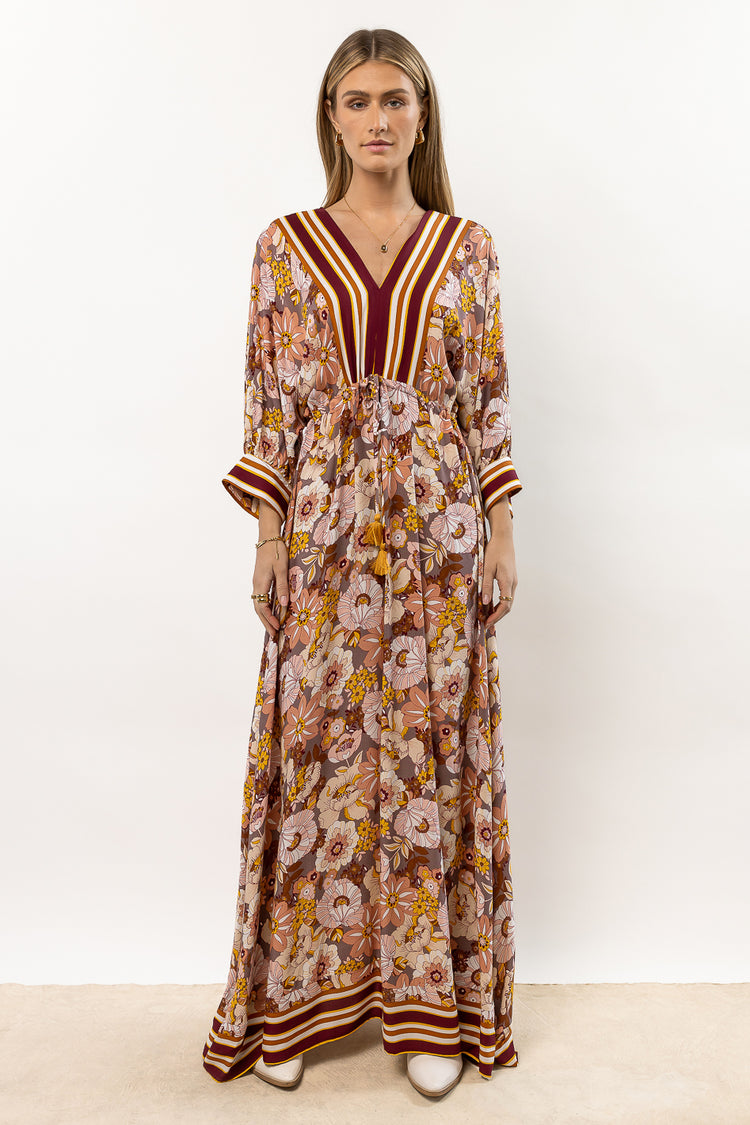 floral print long maxi dress with long sleeves