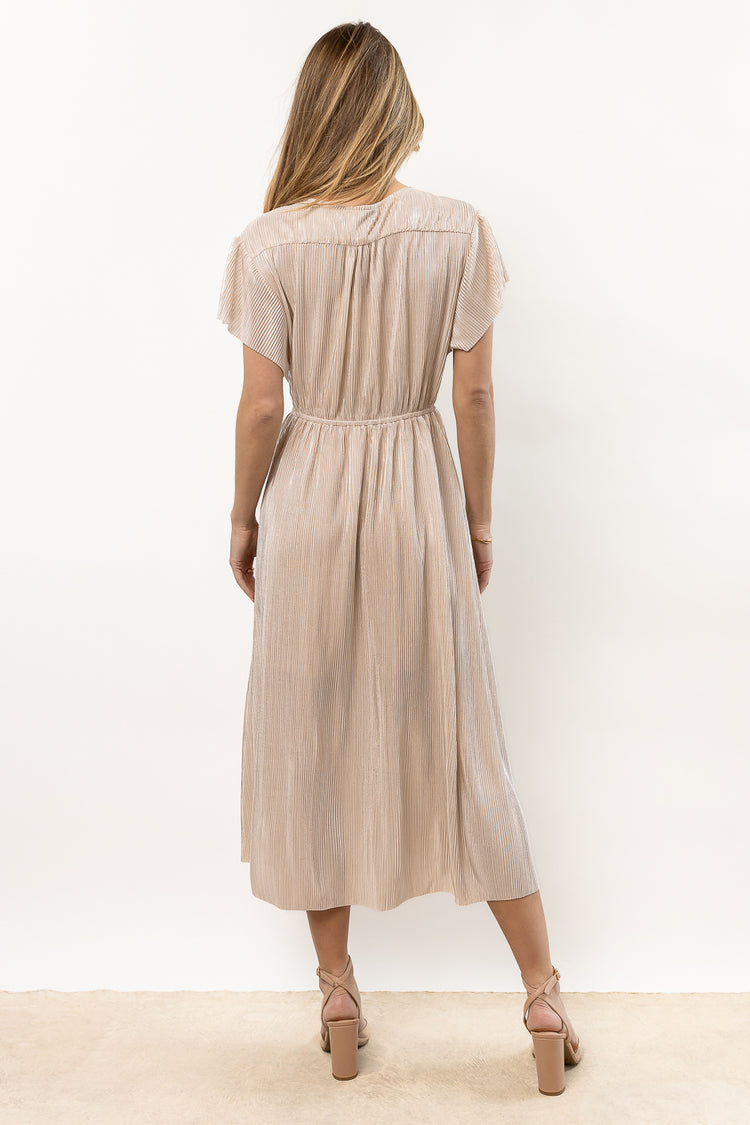 gold pleated shimmer dress