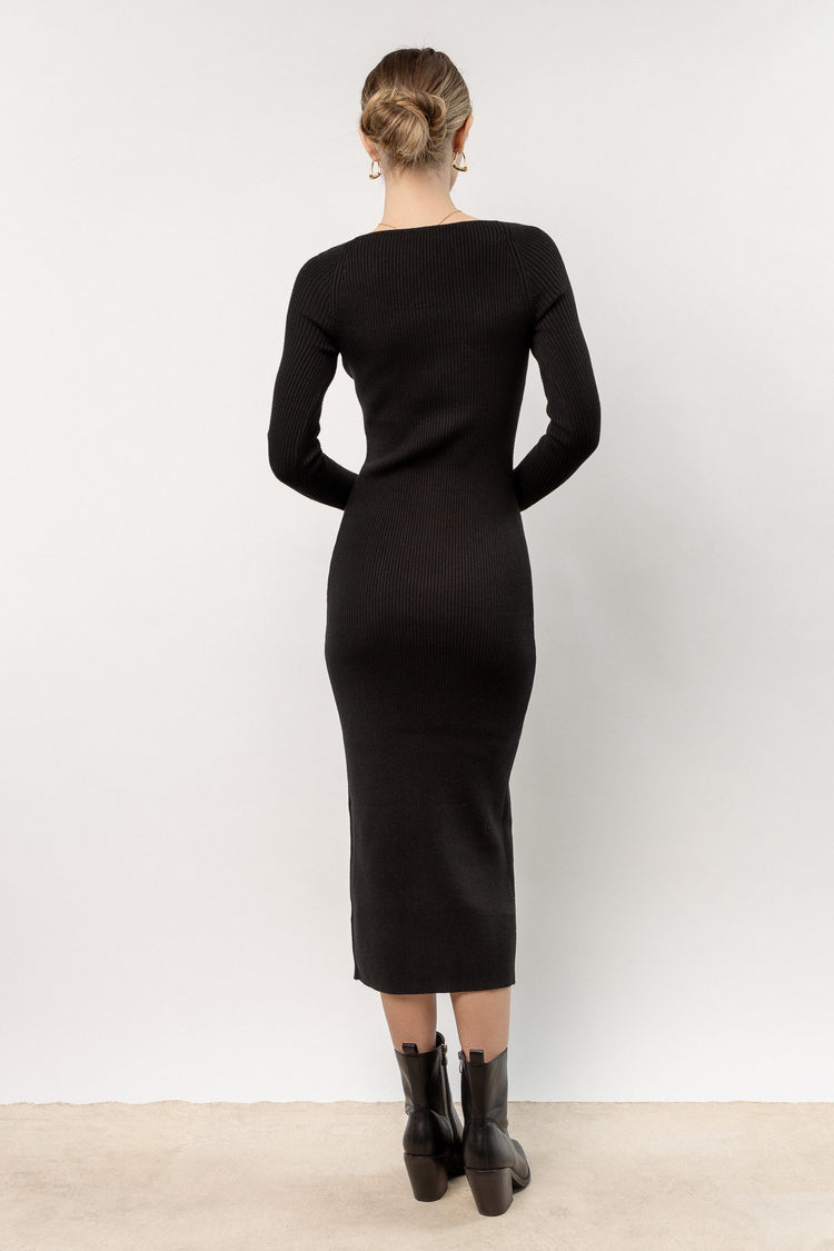 long sleeve black midi dress