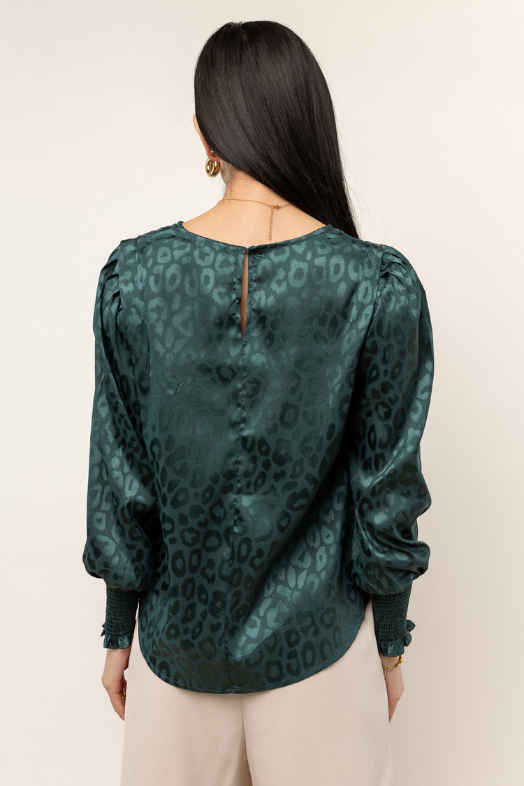 long sleeve emerald printed blouse
