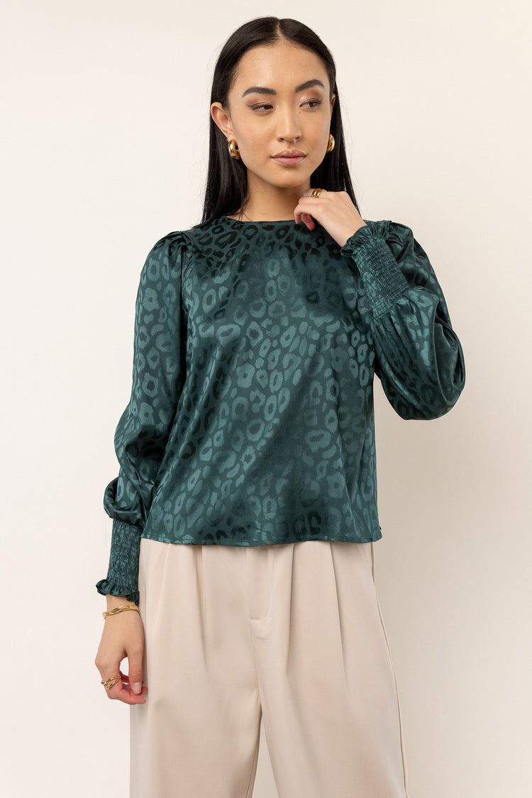 cropped emerald blouse with leopard print