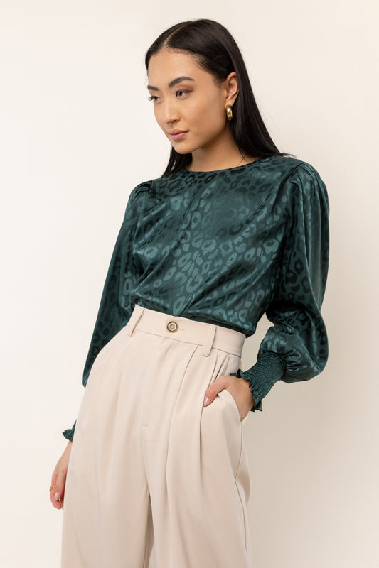 emerald blouse with round neckline