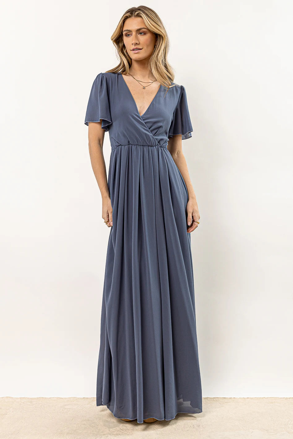 Slate blue maxi dress online with sleeves