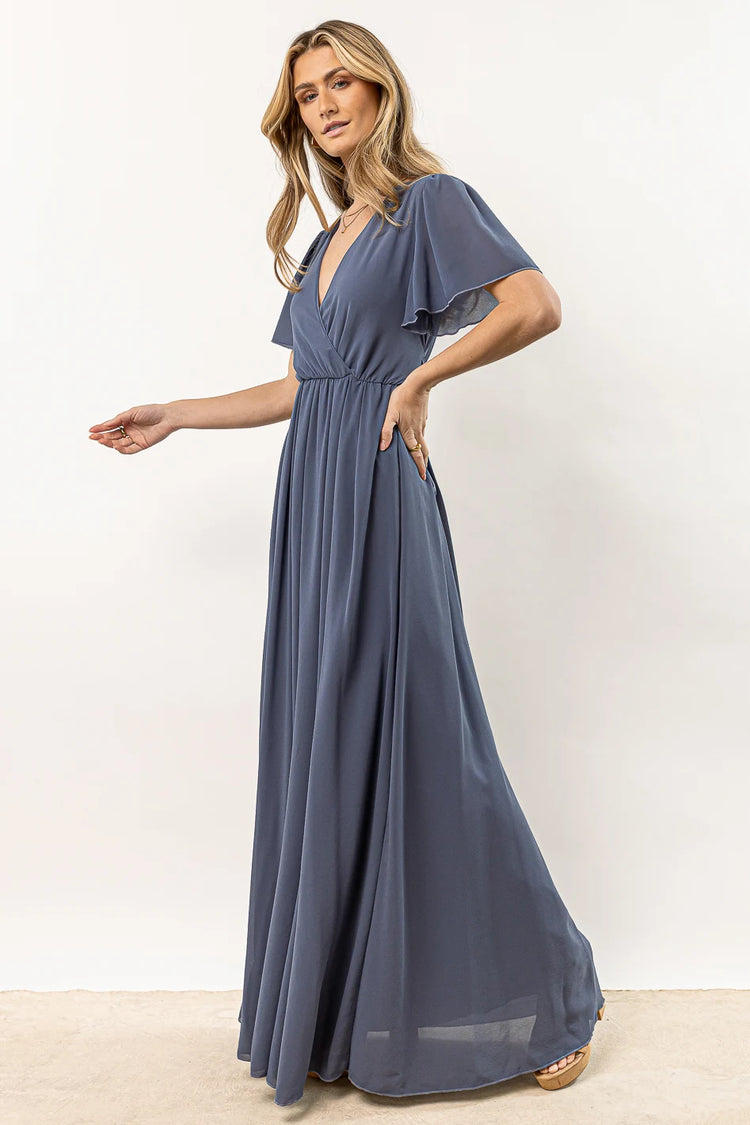 maxi dress with flutter sleeves