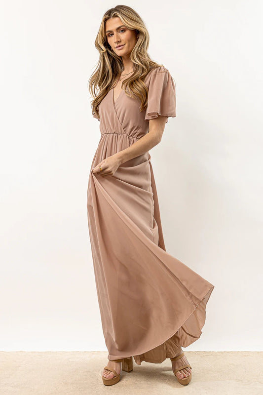 taupe dress with short sleeves