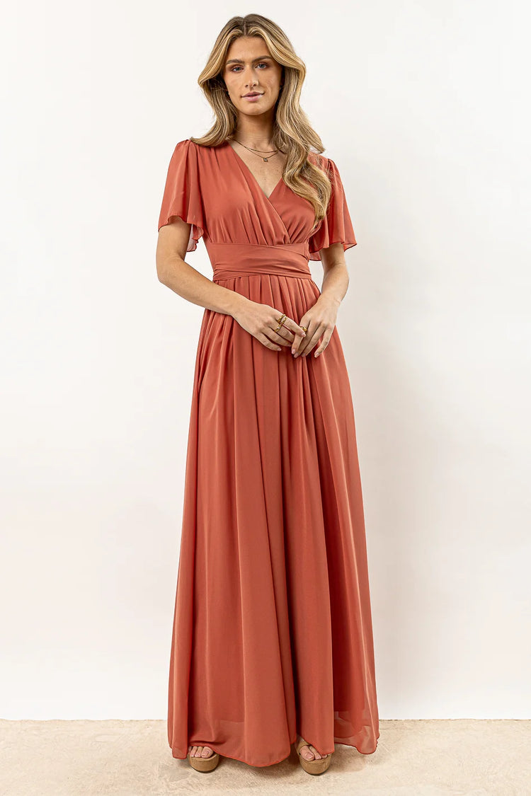 terracotta maxi dress with short sleeves