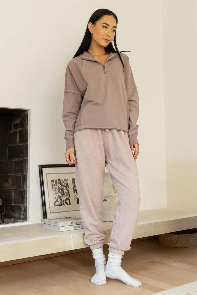 texture pullover with half zipper