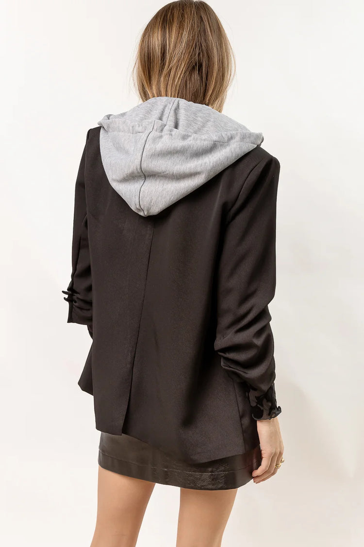 ruched sleeve blazer with hood
