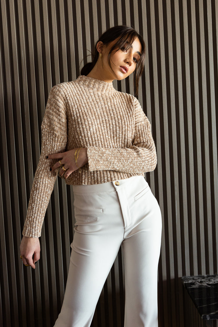 ribbed light brown knit sweater