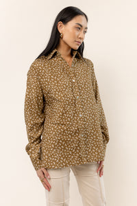 brown patterned button up top