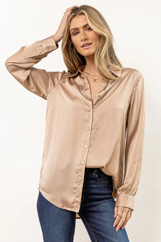 satin button up with long sleeve