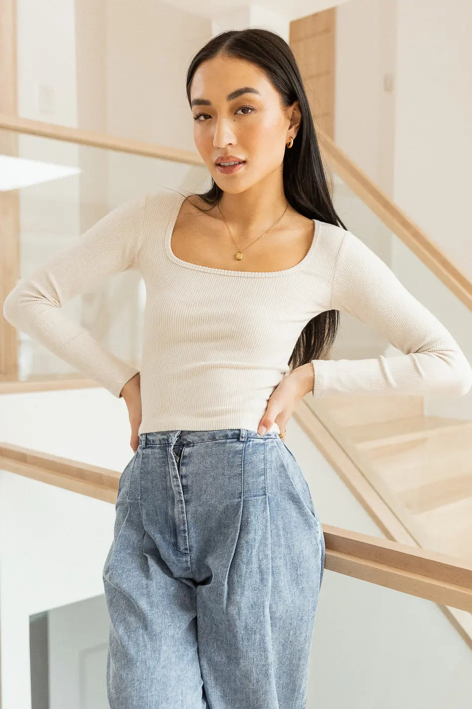 Stefany Ribbed Square Neck Puff Sleeve Crop Top - Final Sale