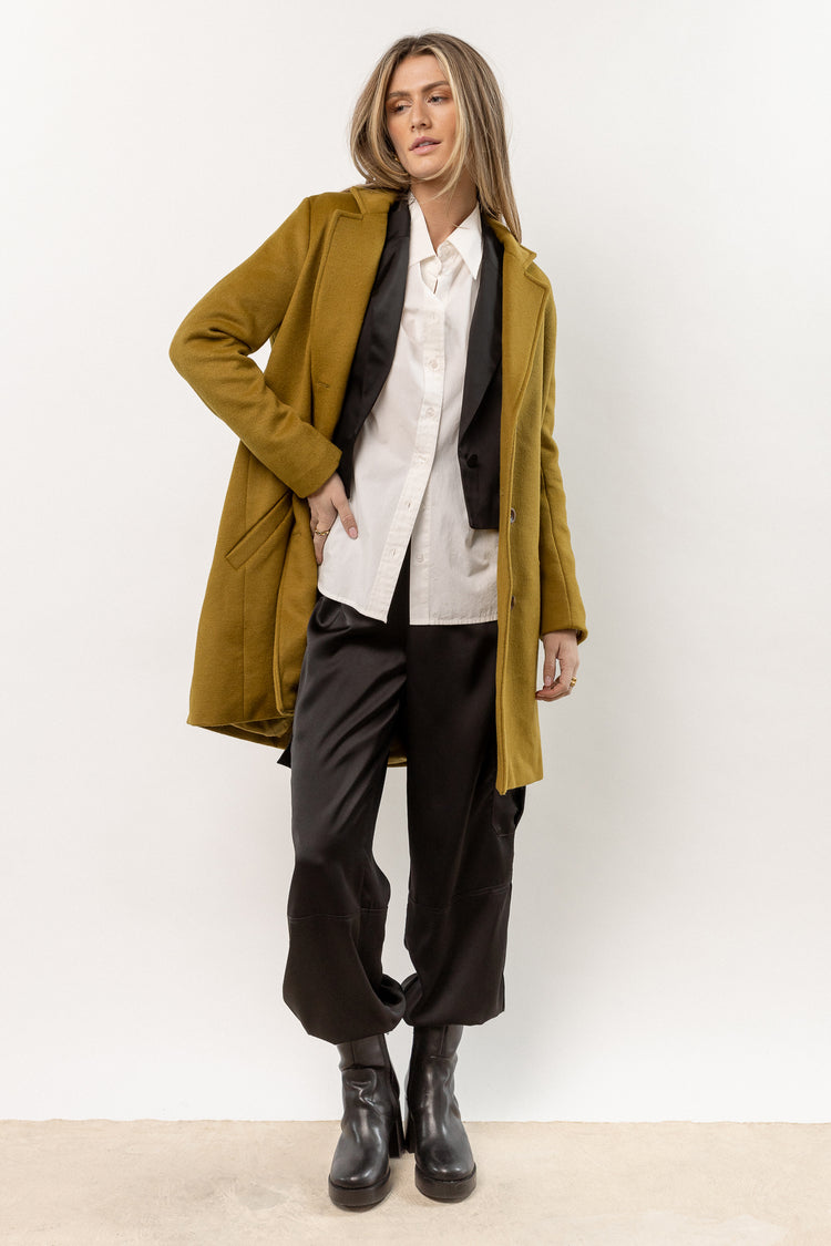 chartreuse collared wool coat