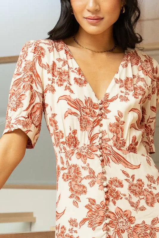 floral v-neck midi dress