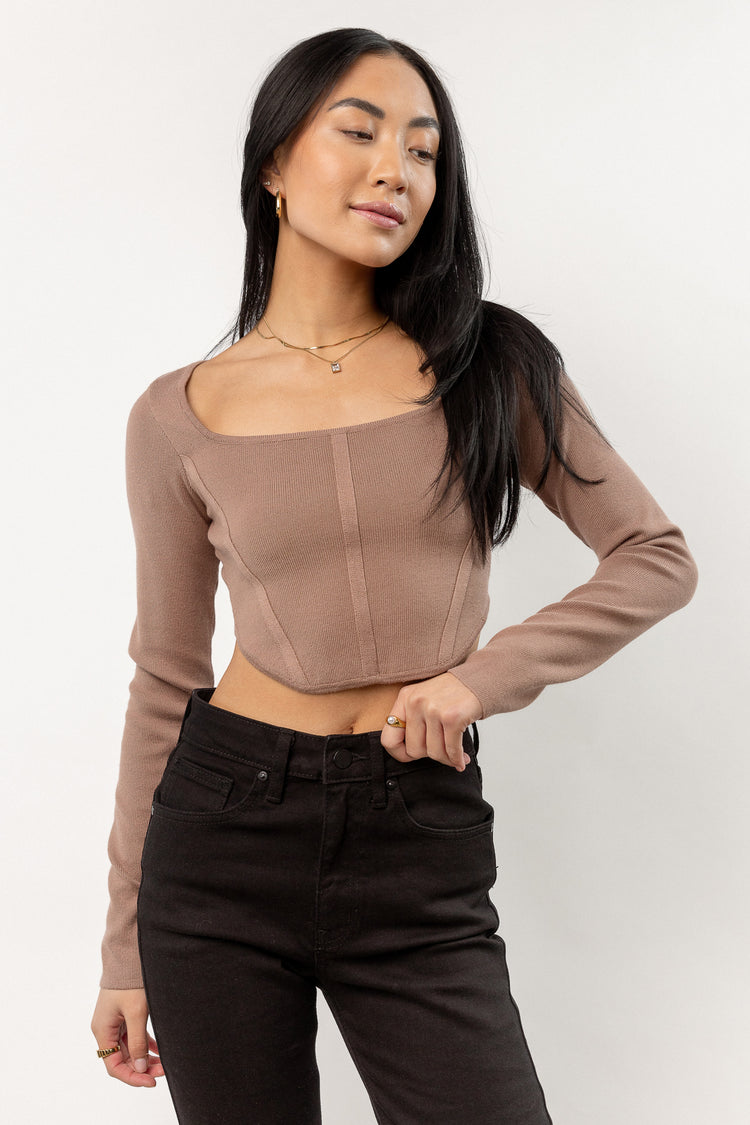 light brown corset style top