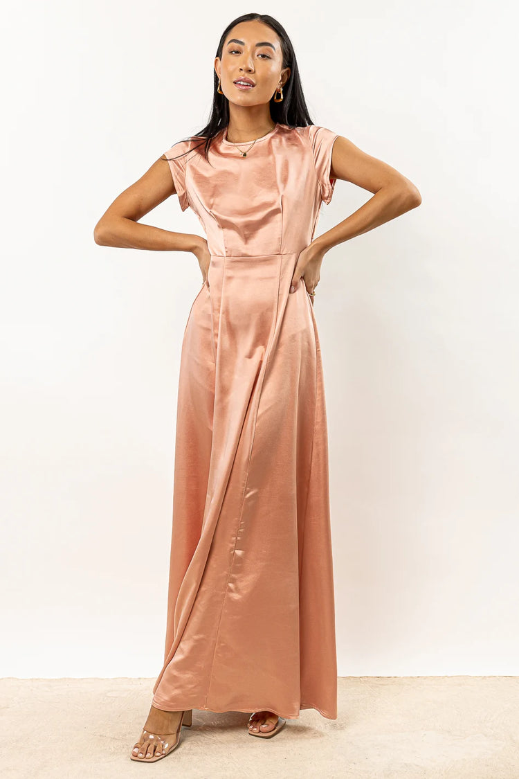 metallic pink maxi dress