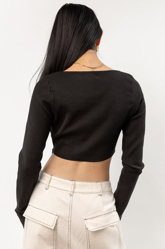 cropped black ribbed top