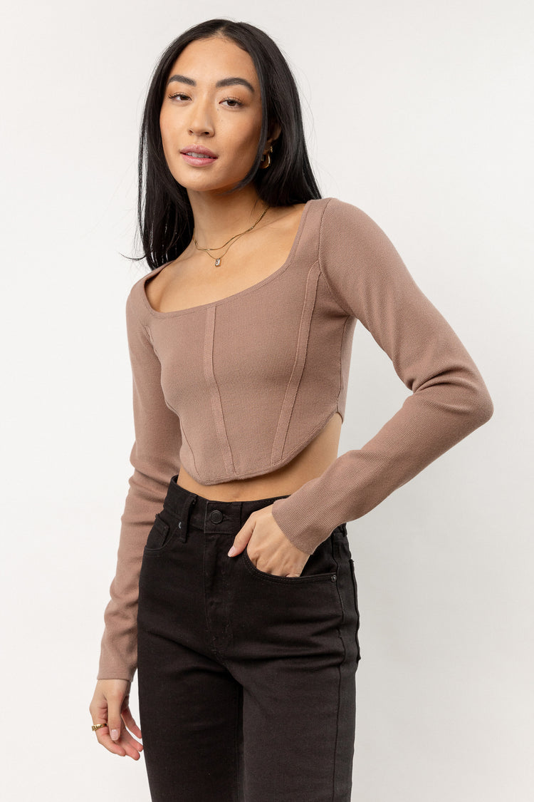 square neck brown long sleeve
