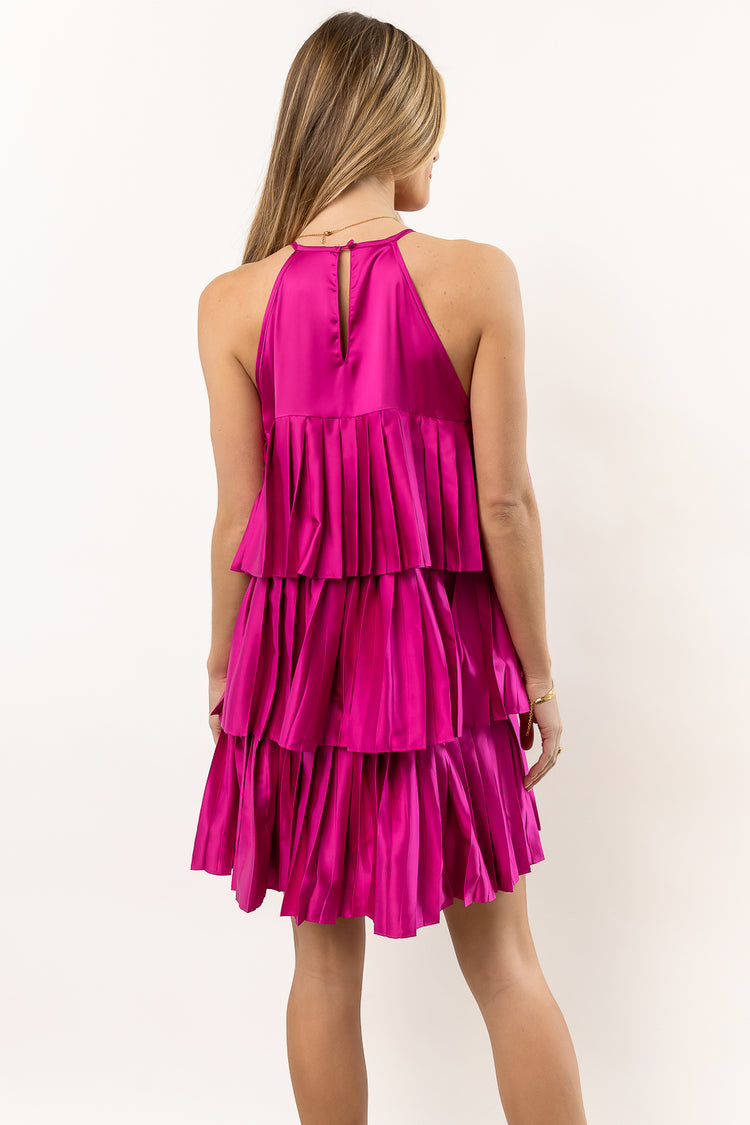 pink pleated mini dress