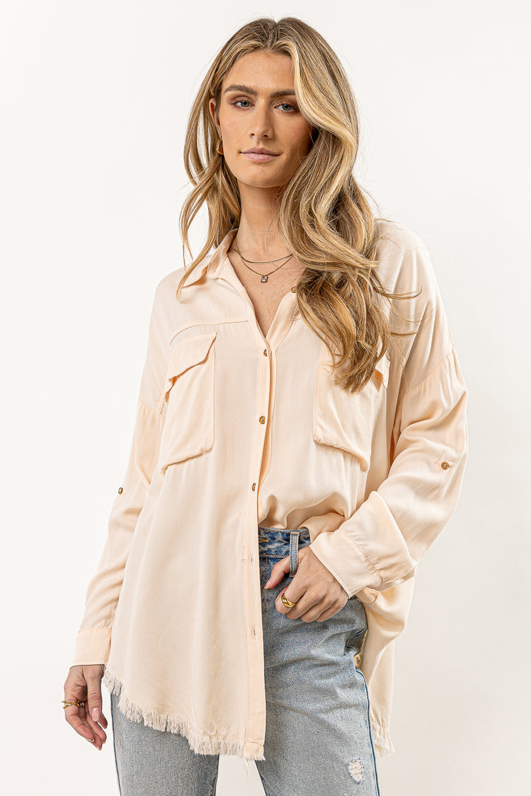 oversized button up top with pockets