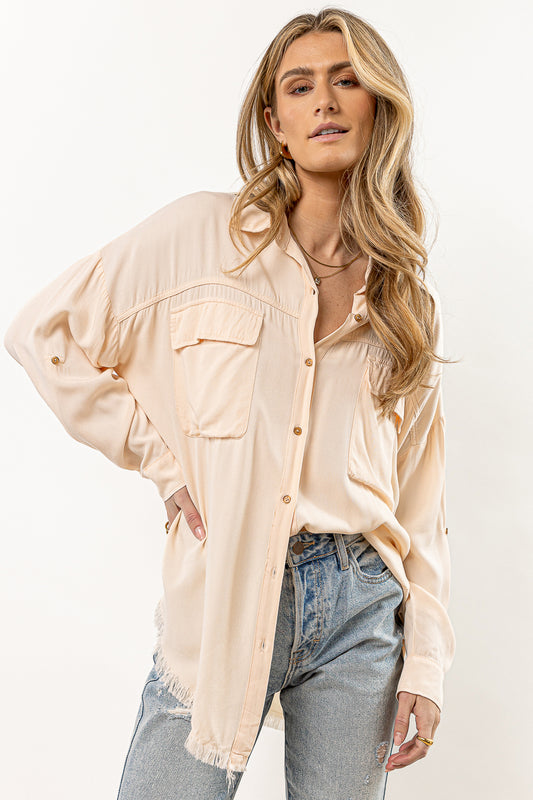 raw hem oversized button down in natural