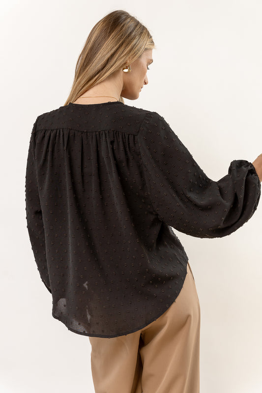 long sleeve pom blouse