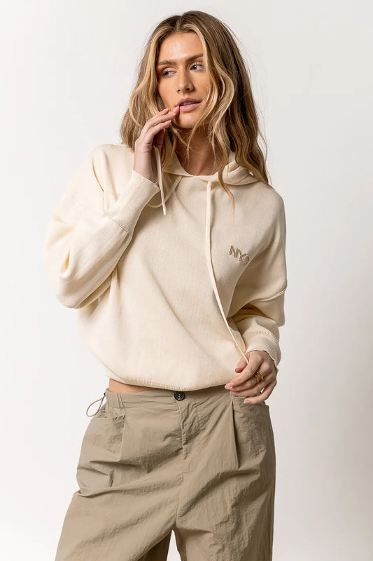 embroidered cream hoodie 