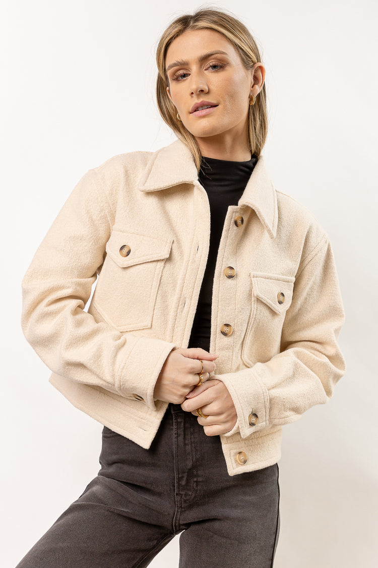 cropped shacket in cream