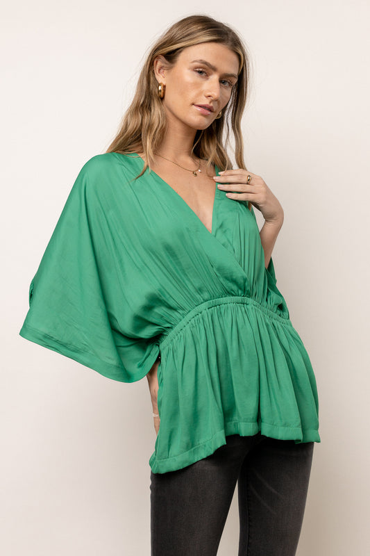 green blouse with elastic waist