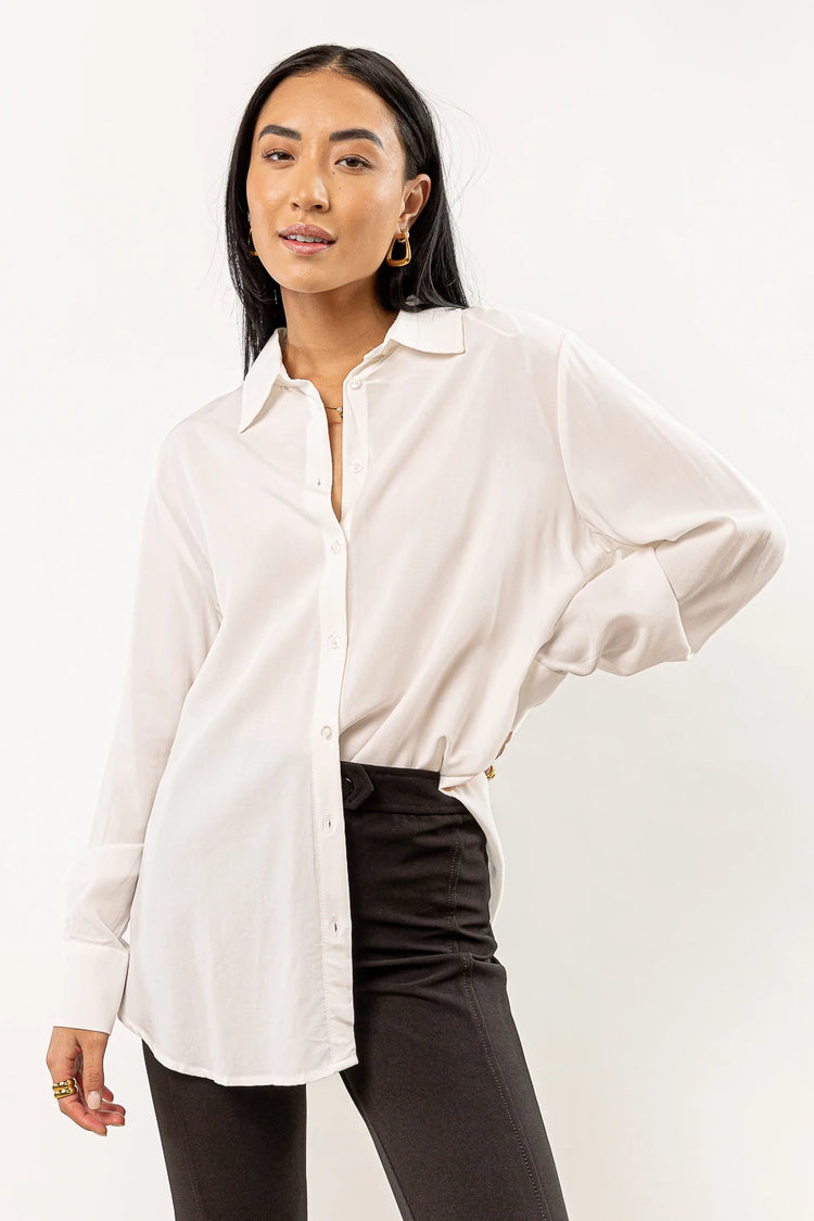 oversized white button down top