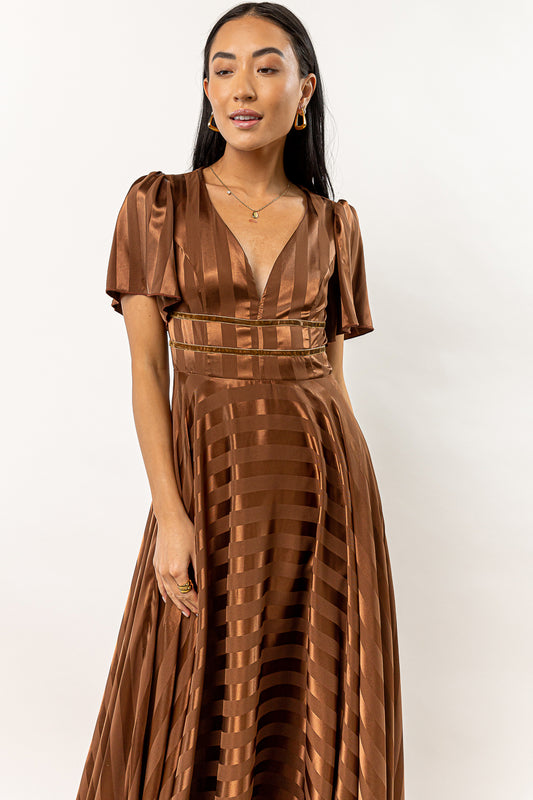 v neck brown dress