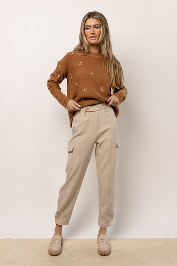 long sleeve sweater with floral embroidery