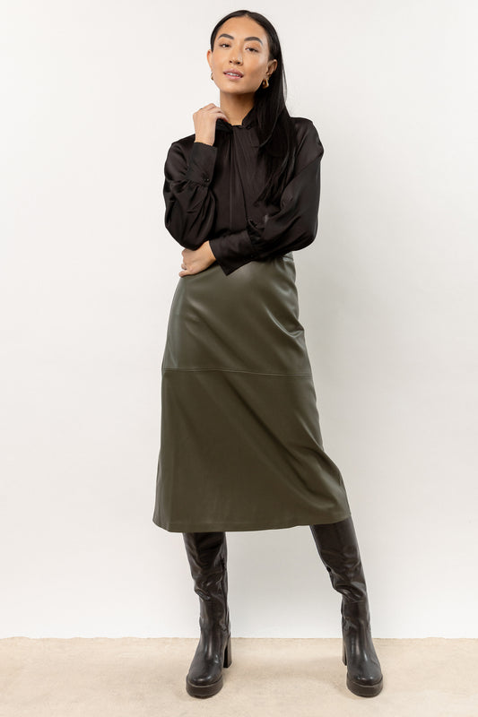 Saige Midi Skirt in Olive - FINAL SALE