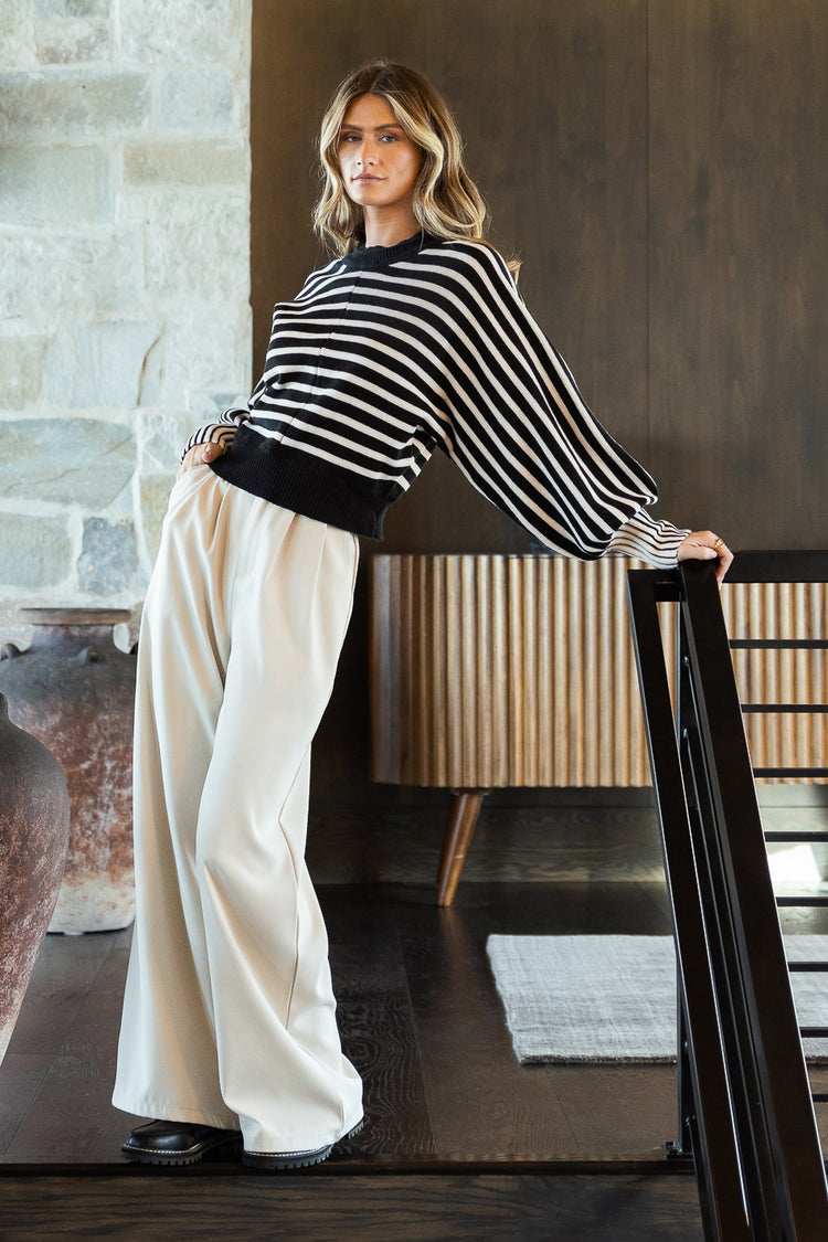 cropped striped sweater with cuffs