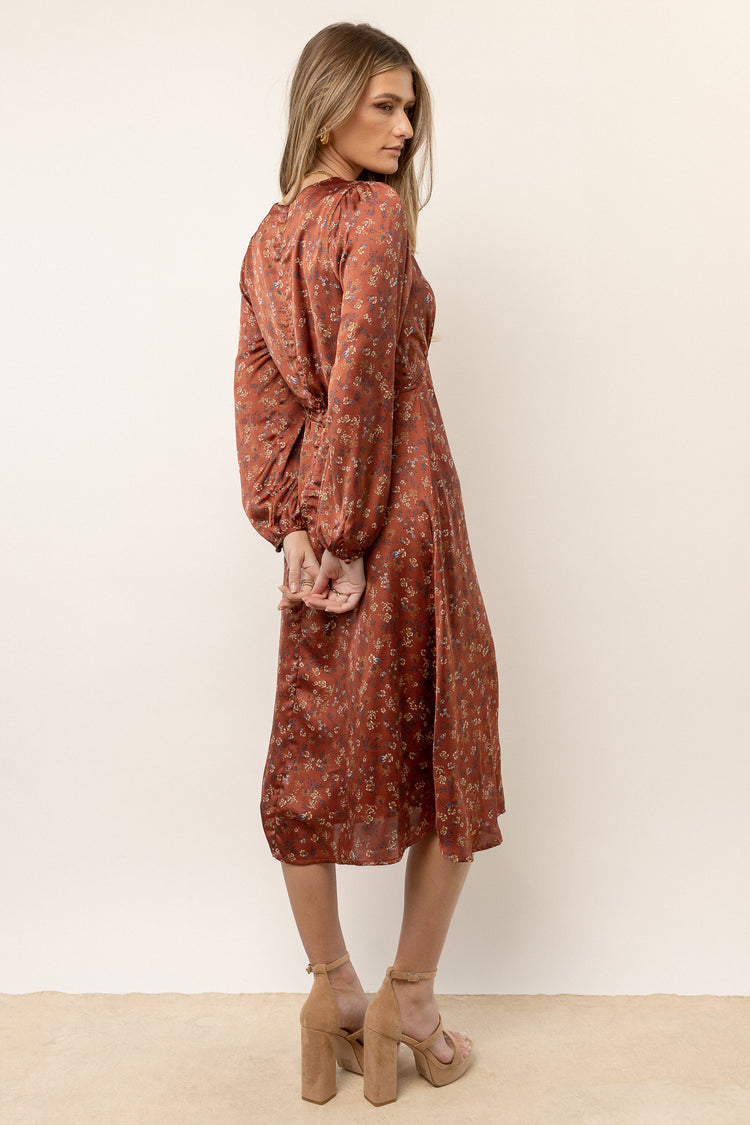 Talia Floral Midi Dress in Rust