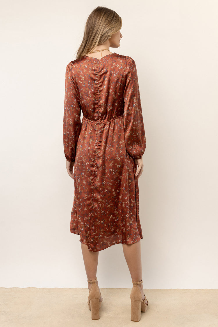 Talia Floral Midi Dress in Rust