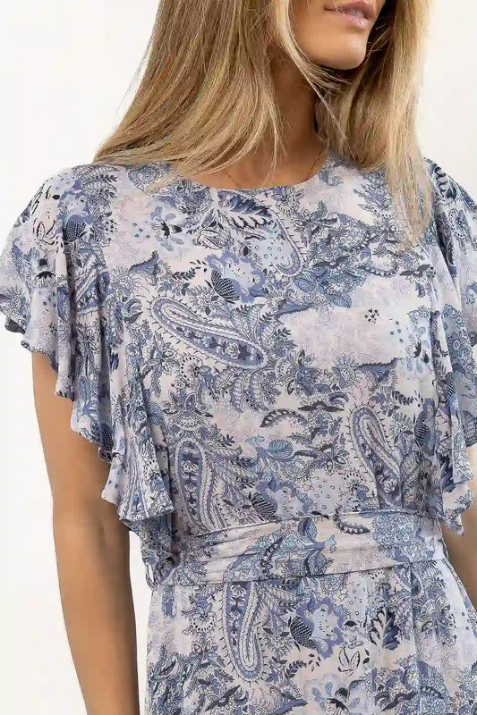 paisley printed dress with short sleeve