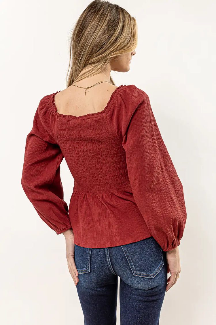 rust blouse with square neck