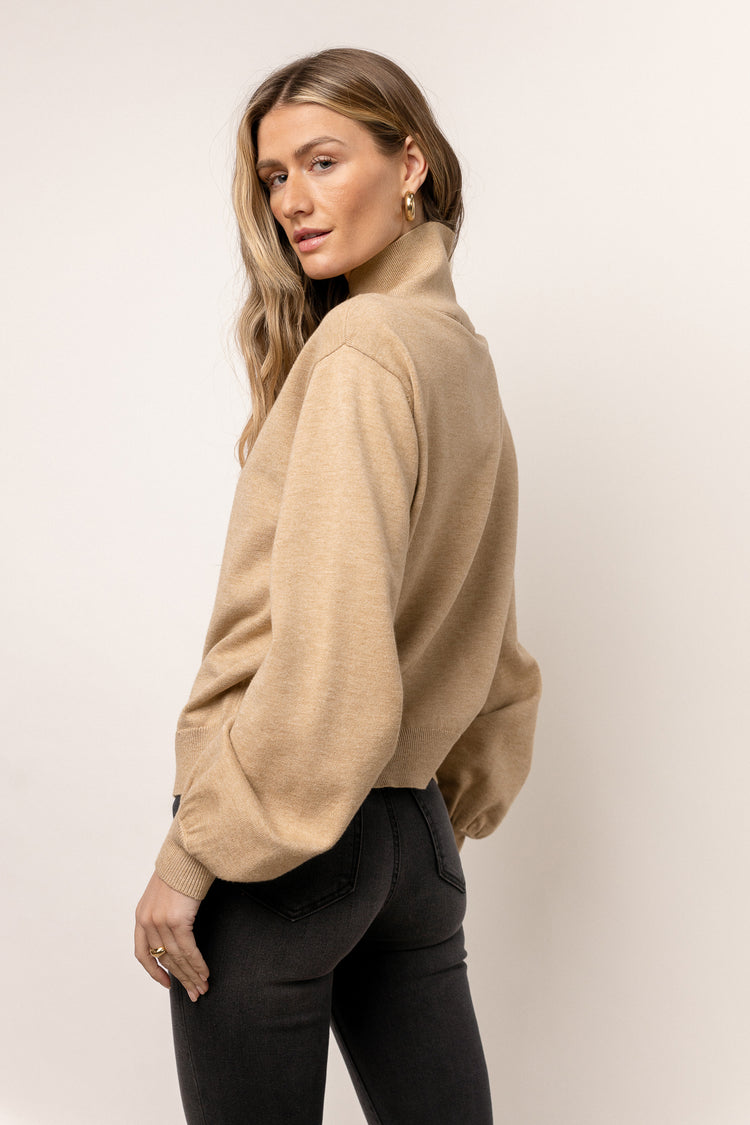 taupe sweater with balloon sleeves