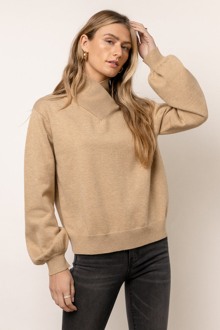 oversized taupe sweater with long sleeves