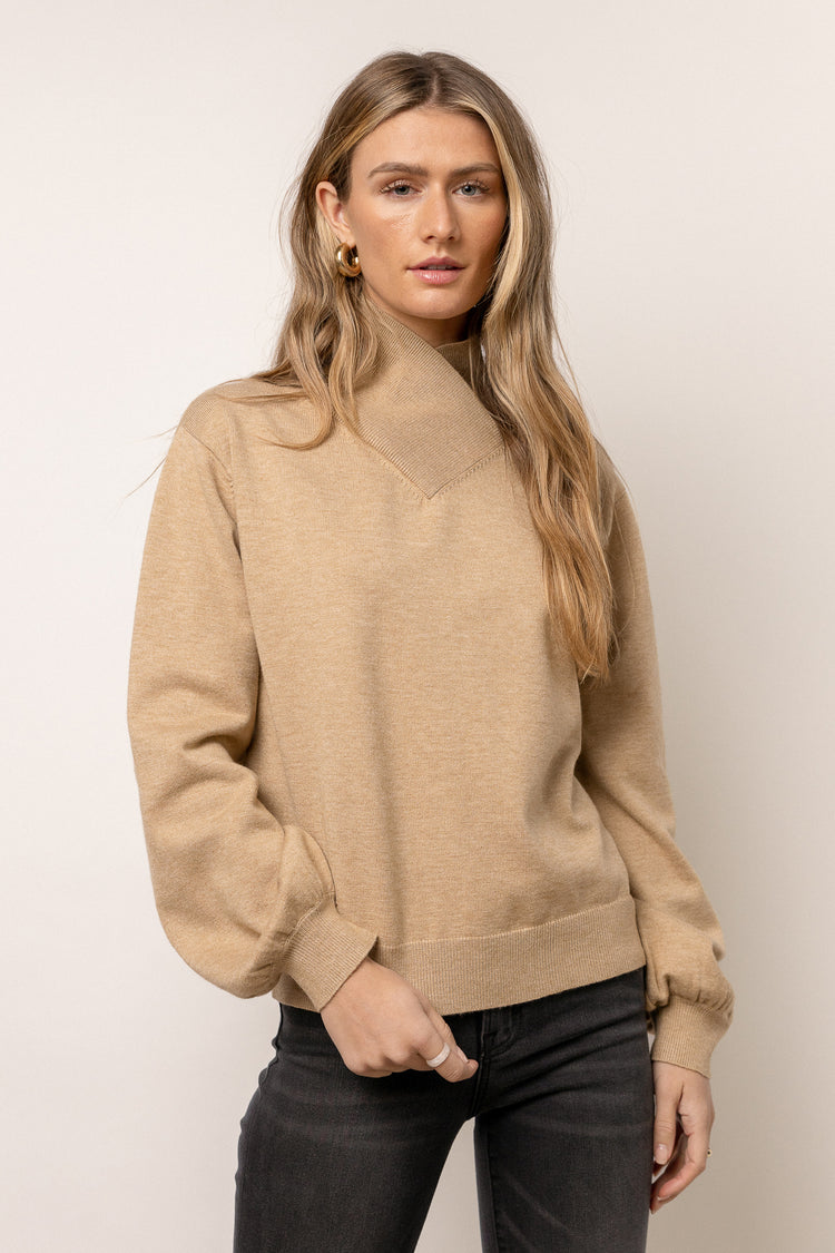 taupe mock neck sweater 