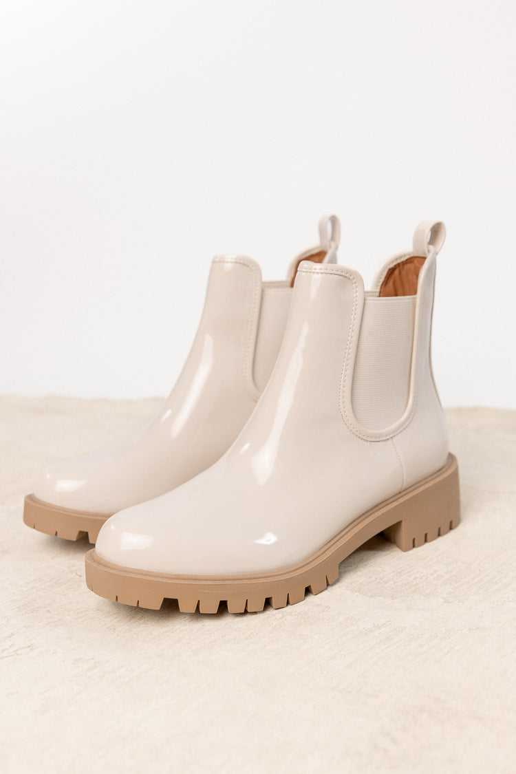 shiny ivory ankle boots
