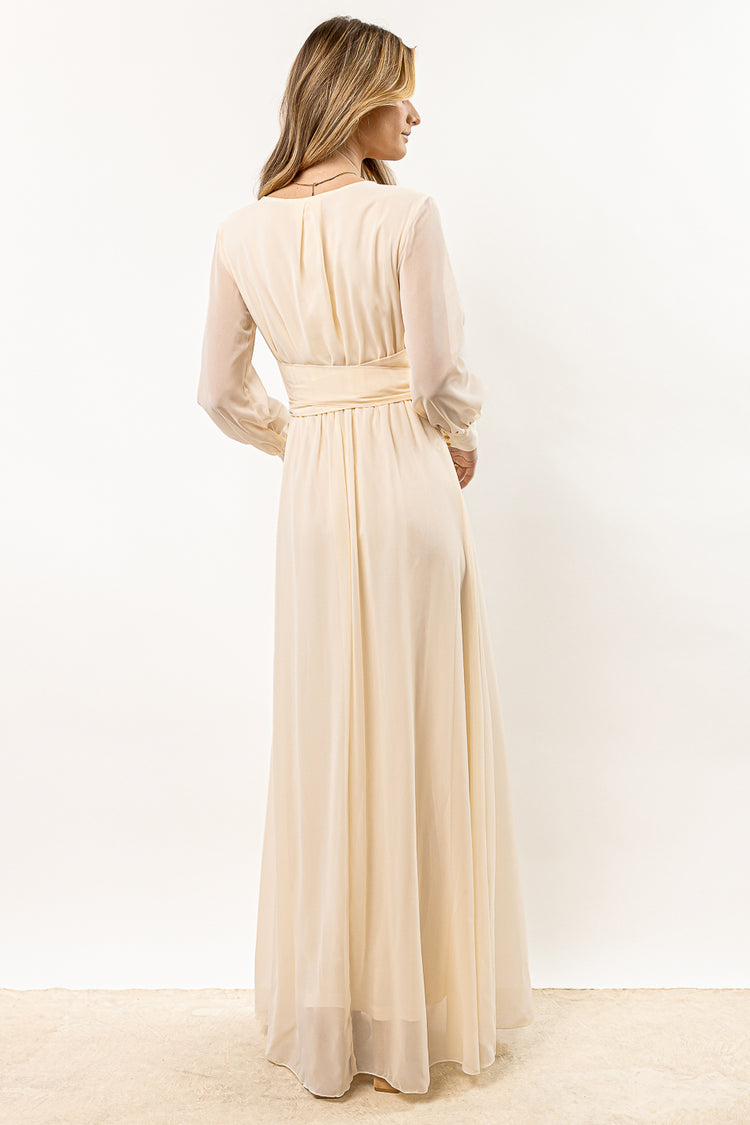 chiffon maxi dress with sleeves in cream