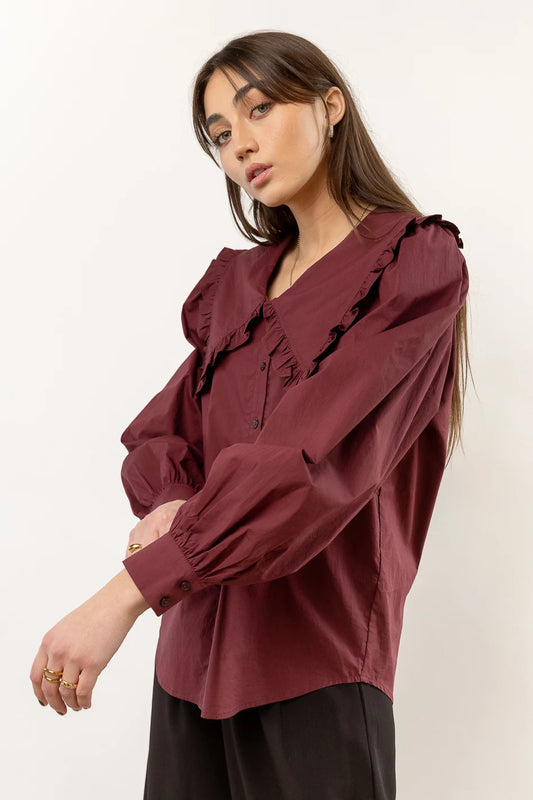 collar blouse in burgundy