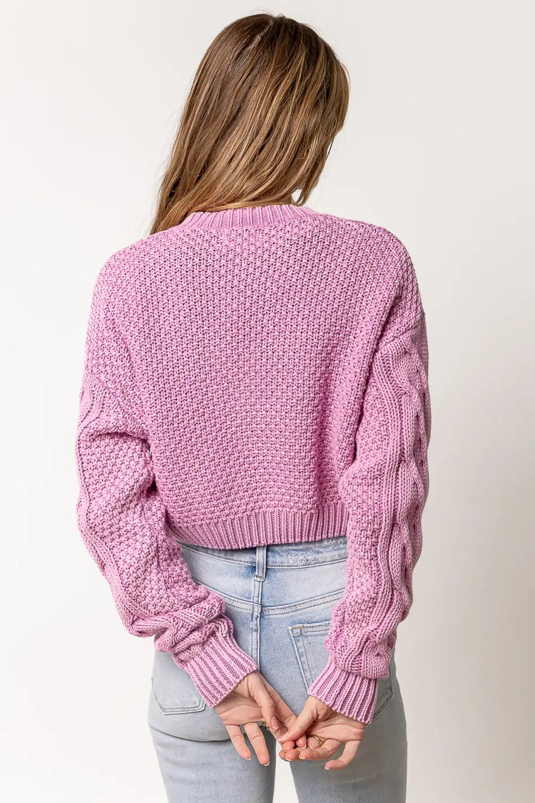 lavender cropped cable knit sweater