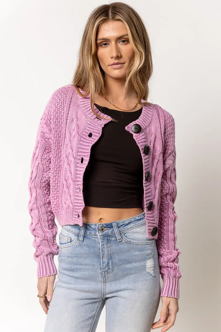 cropped cable knit cardigan