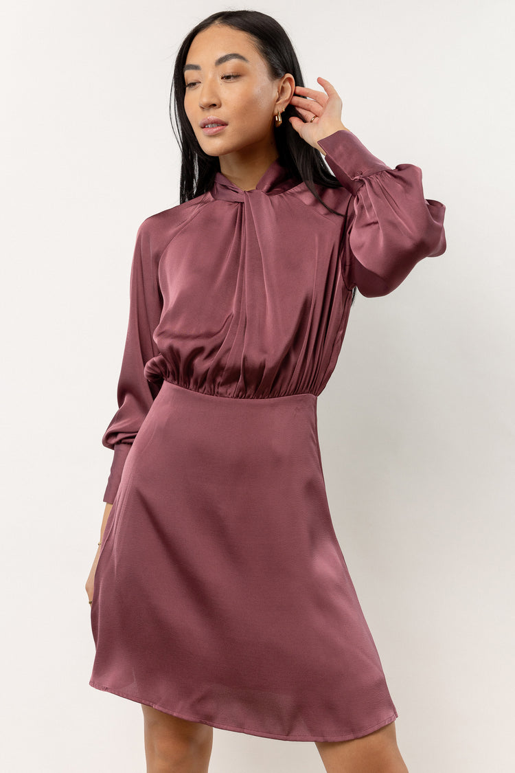 purple long sleeve mini dress